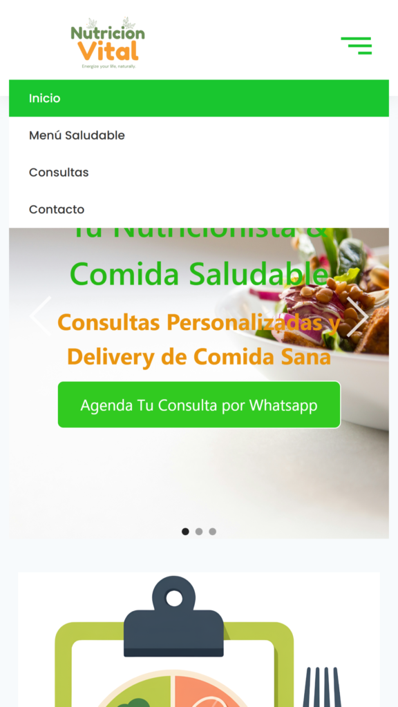 Plantilla para sitio web de nutrición para mobile